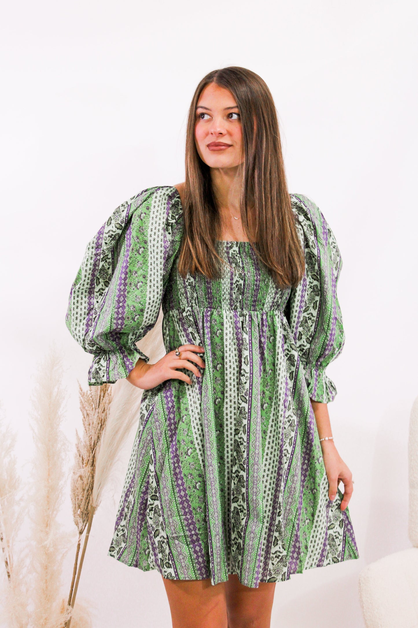 Meadow Mosaic Puff Sleeve Dress