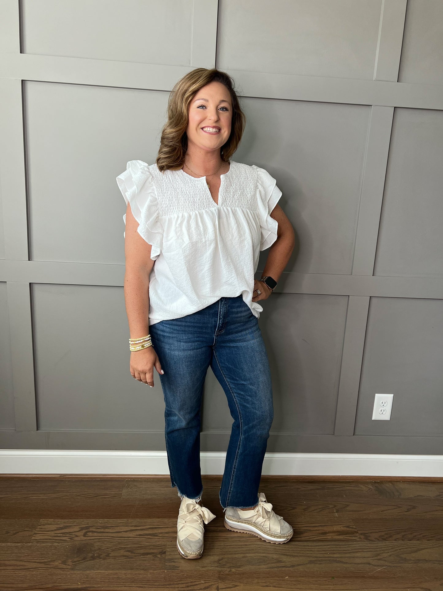 Shirred Ruffle Sleeve Top