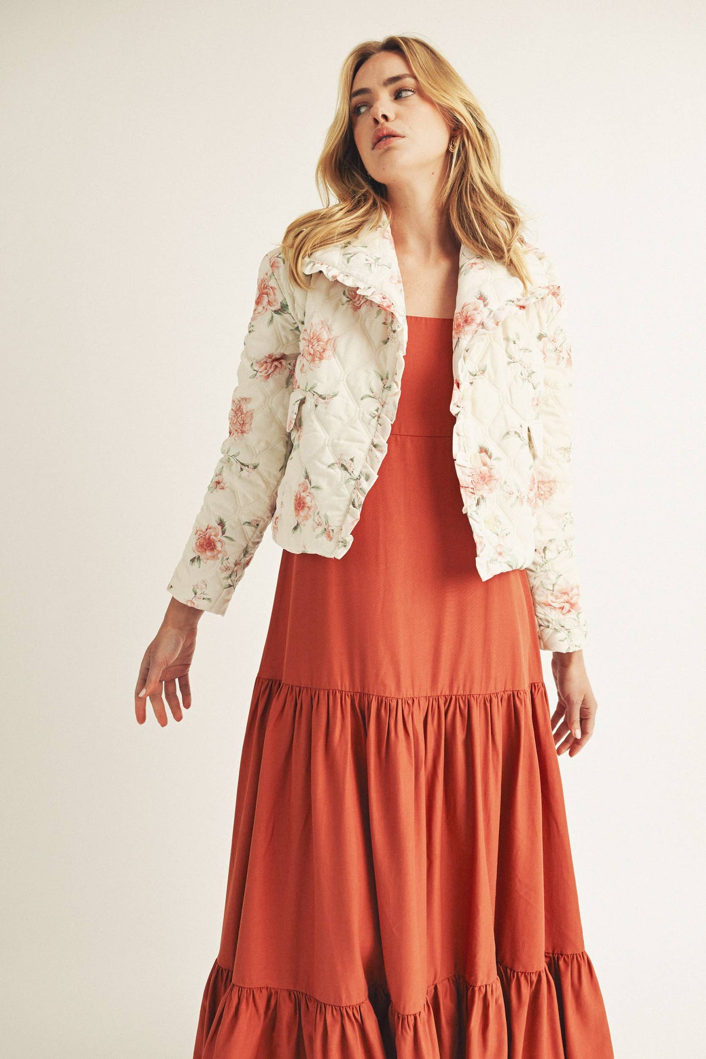 Rose Print Quilted Puff Jacket