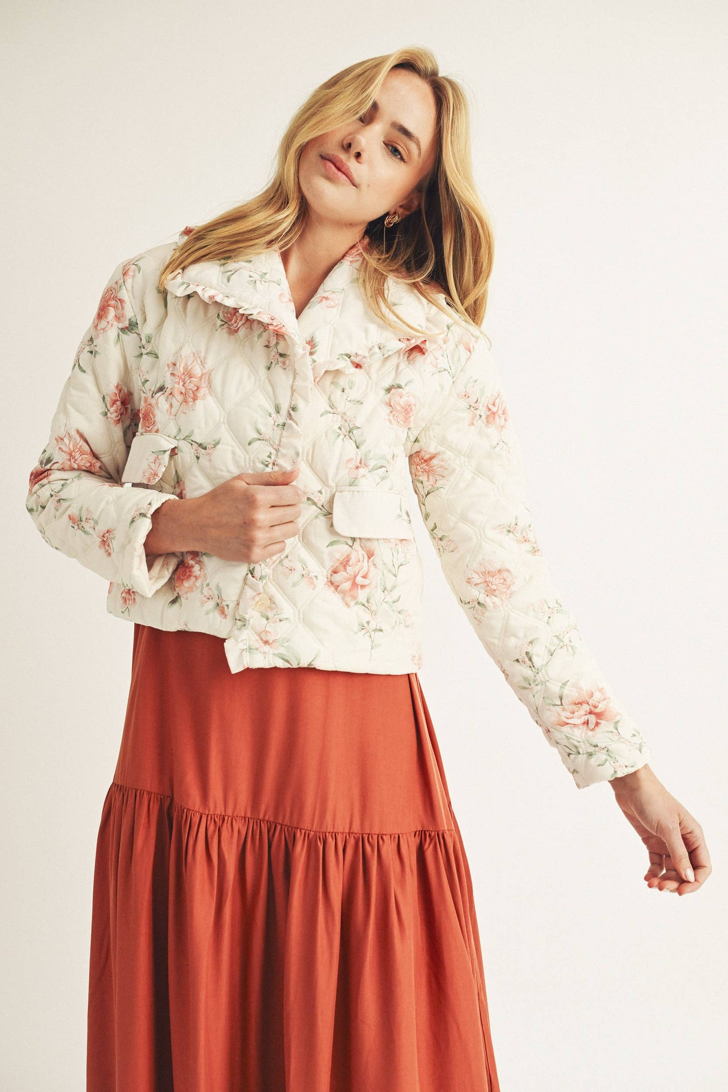 Rose Print Quilted Puff Jacket