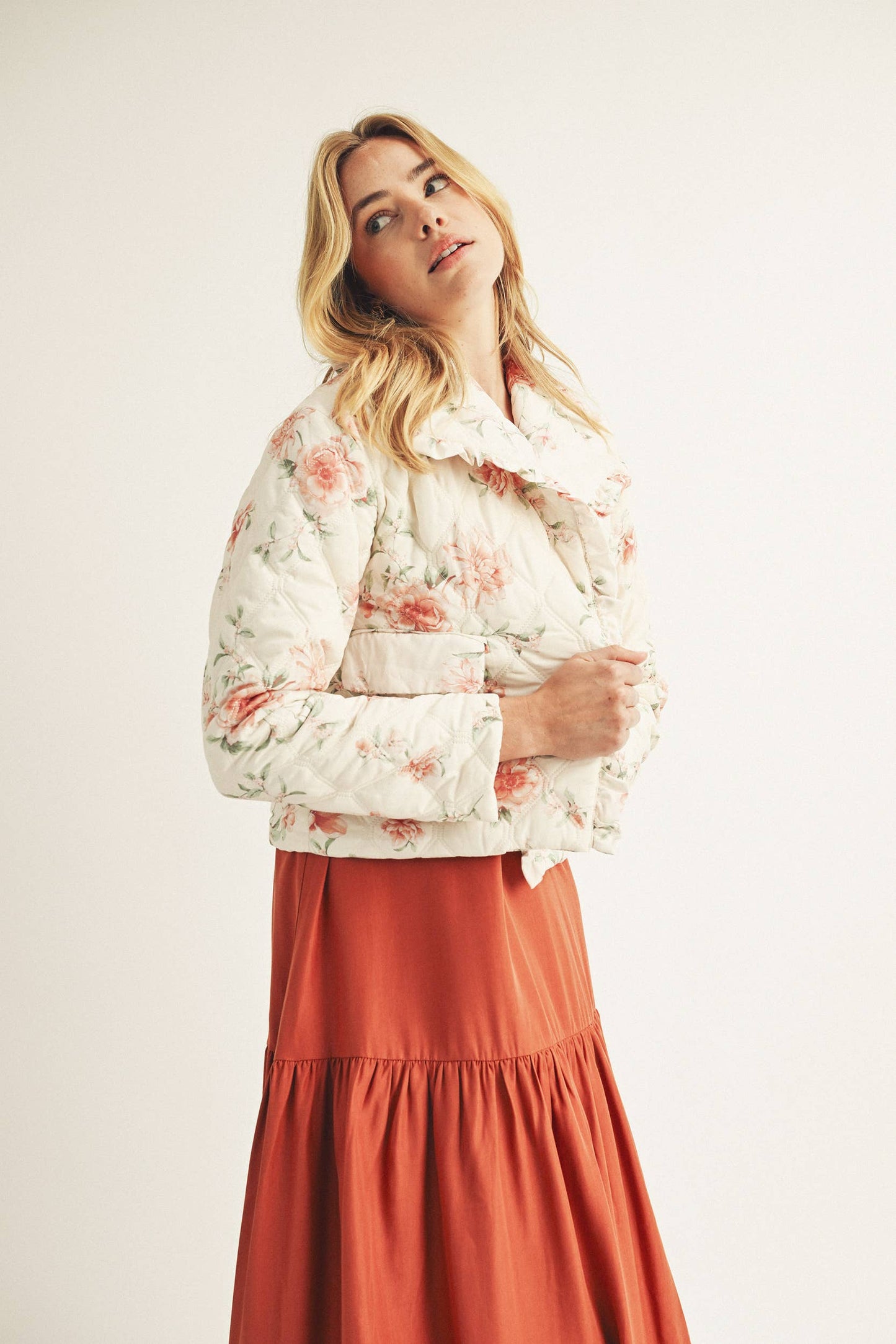 Rose Print Quilted Puff Jacket