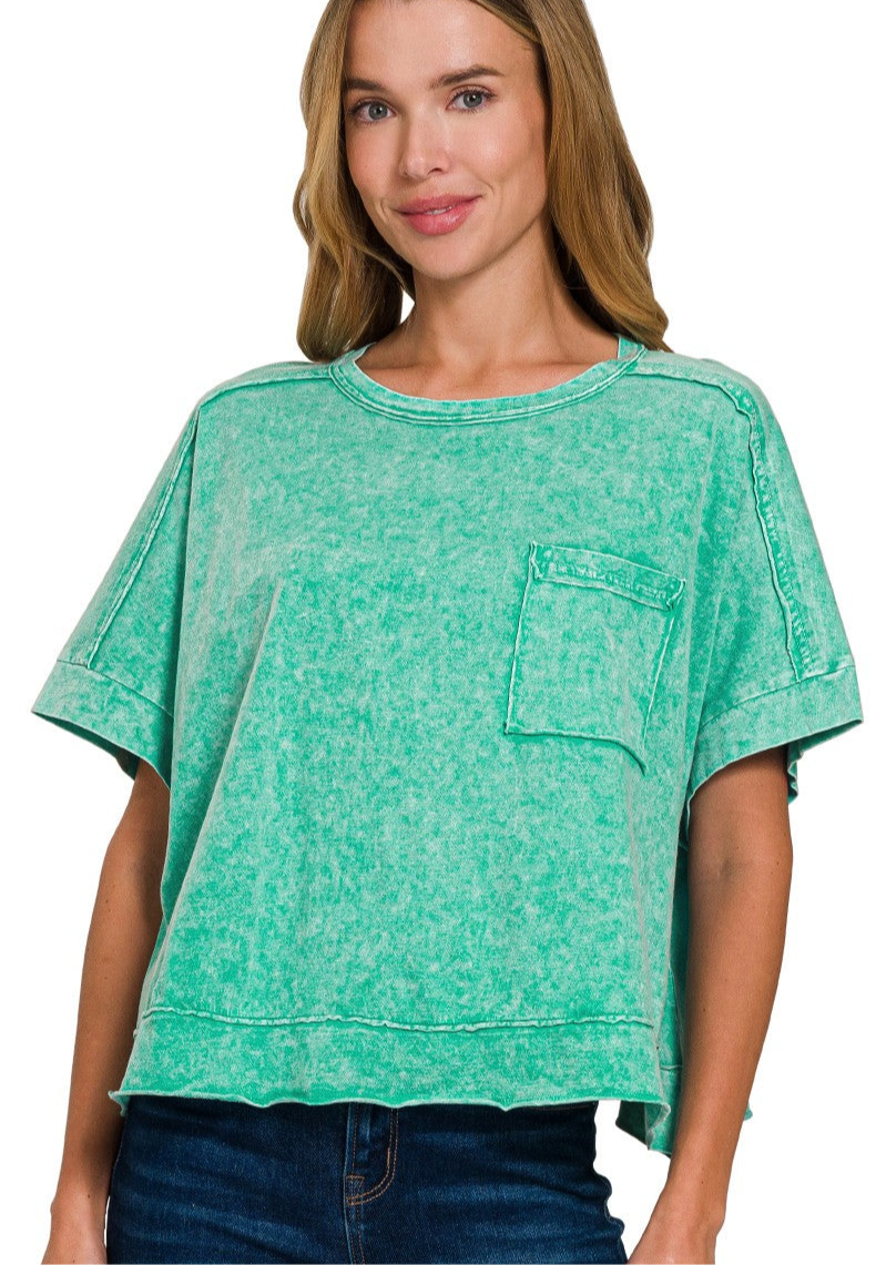Halo Snow Washed Oversized Crop Box Tee