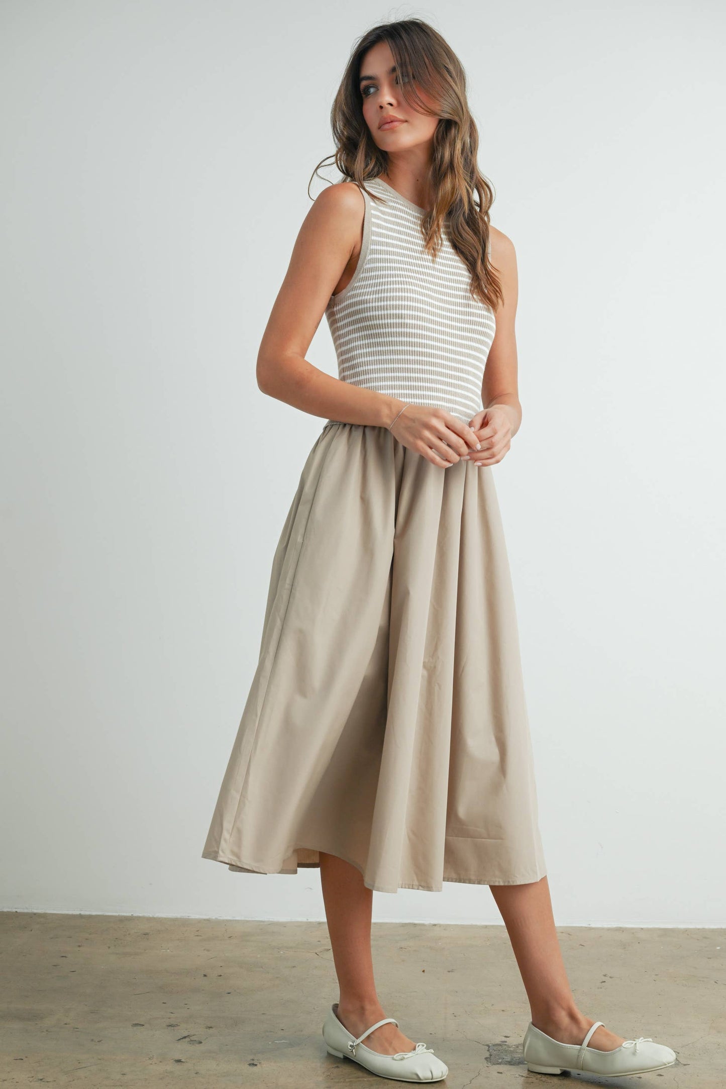 Striped Sleeveless Maxi Dress with Pockets