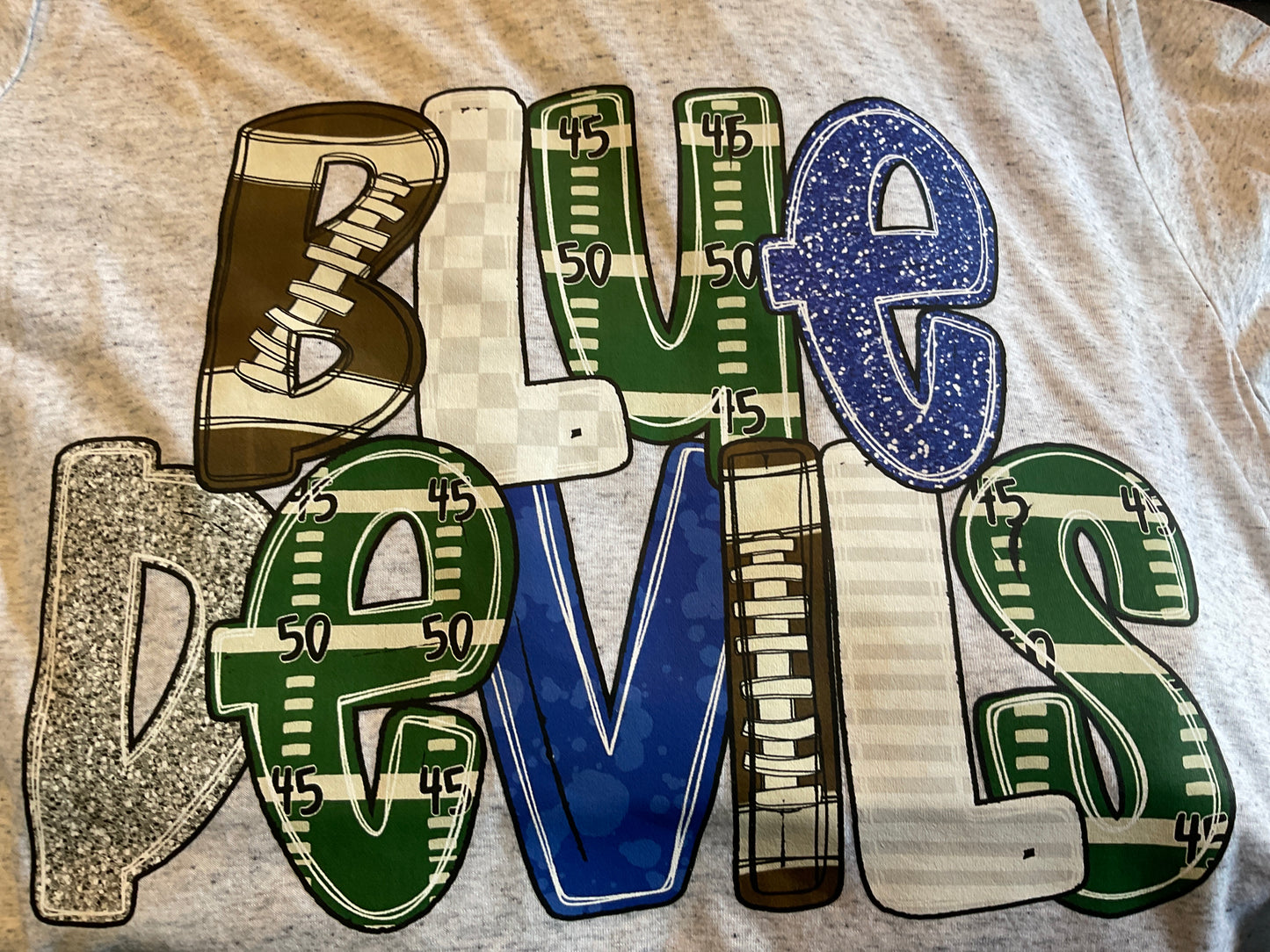 Cozy Momma Blue Devils football letters bella canvas