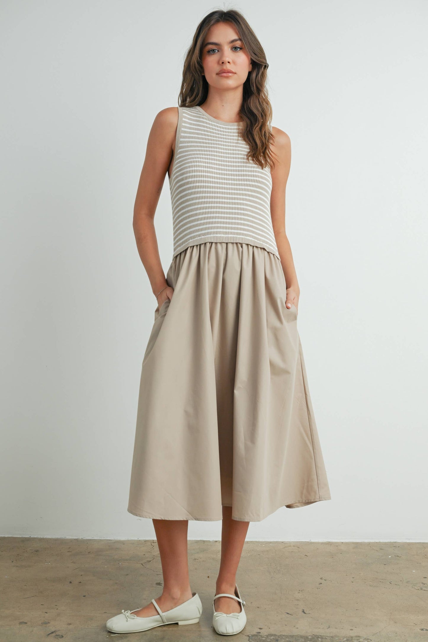 Striped Sleeveless Maxi Dress with Pockets