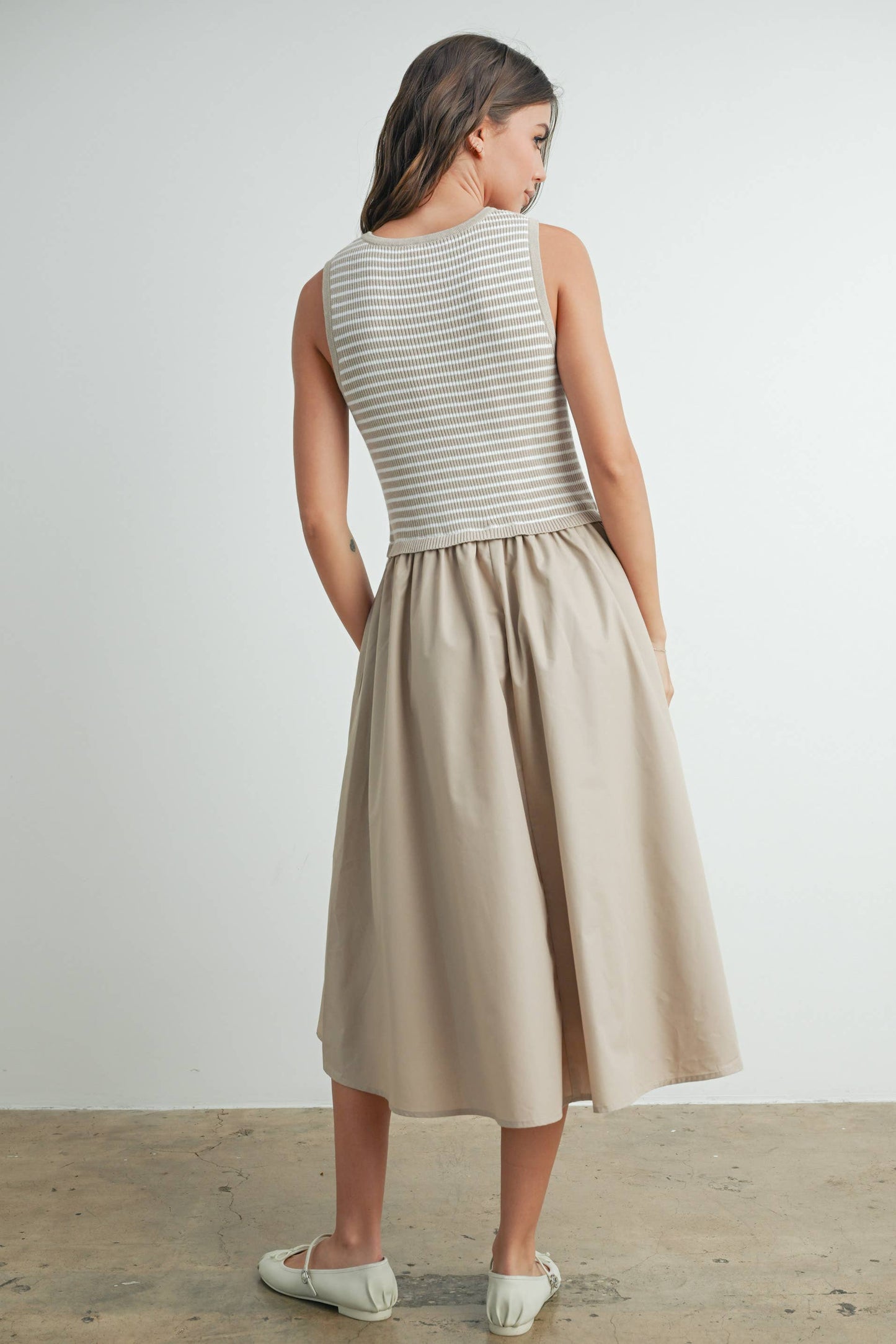 Striped Sleeveless Maxi Dress with Pockets