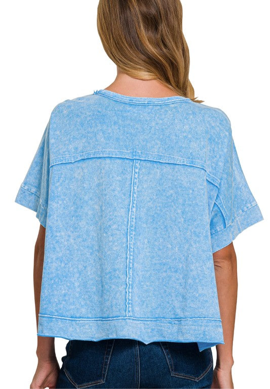Halo Snow Washed Oversized Crop Box Tee