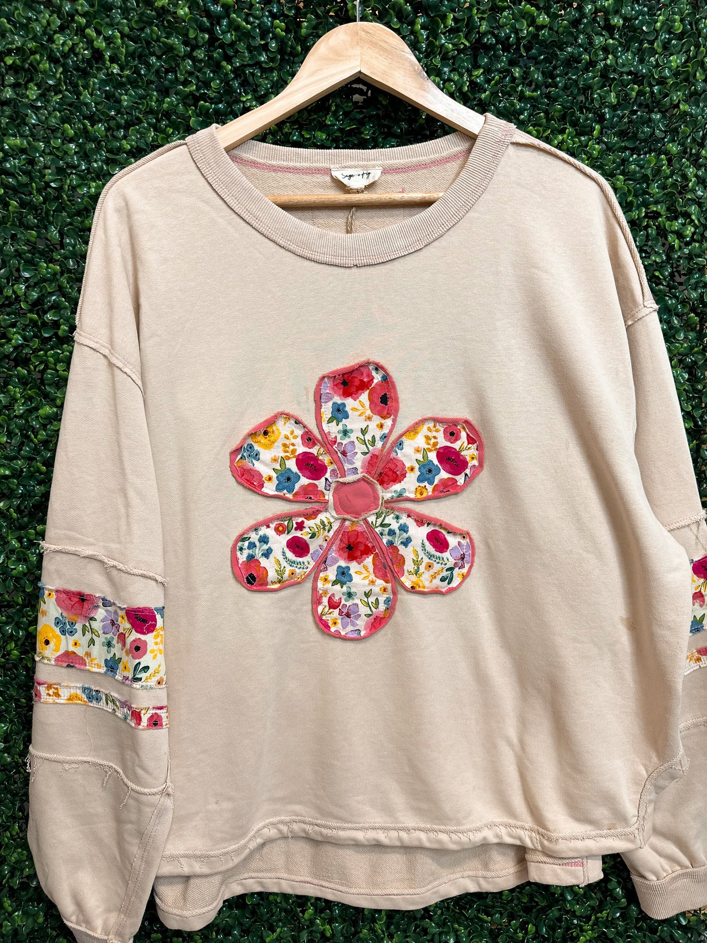Petal Pop Floral Appliqué Pullover