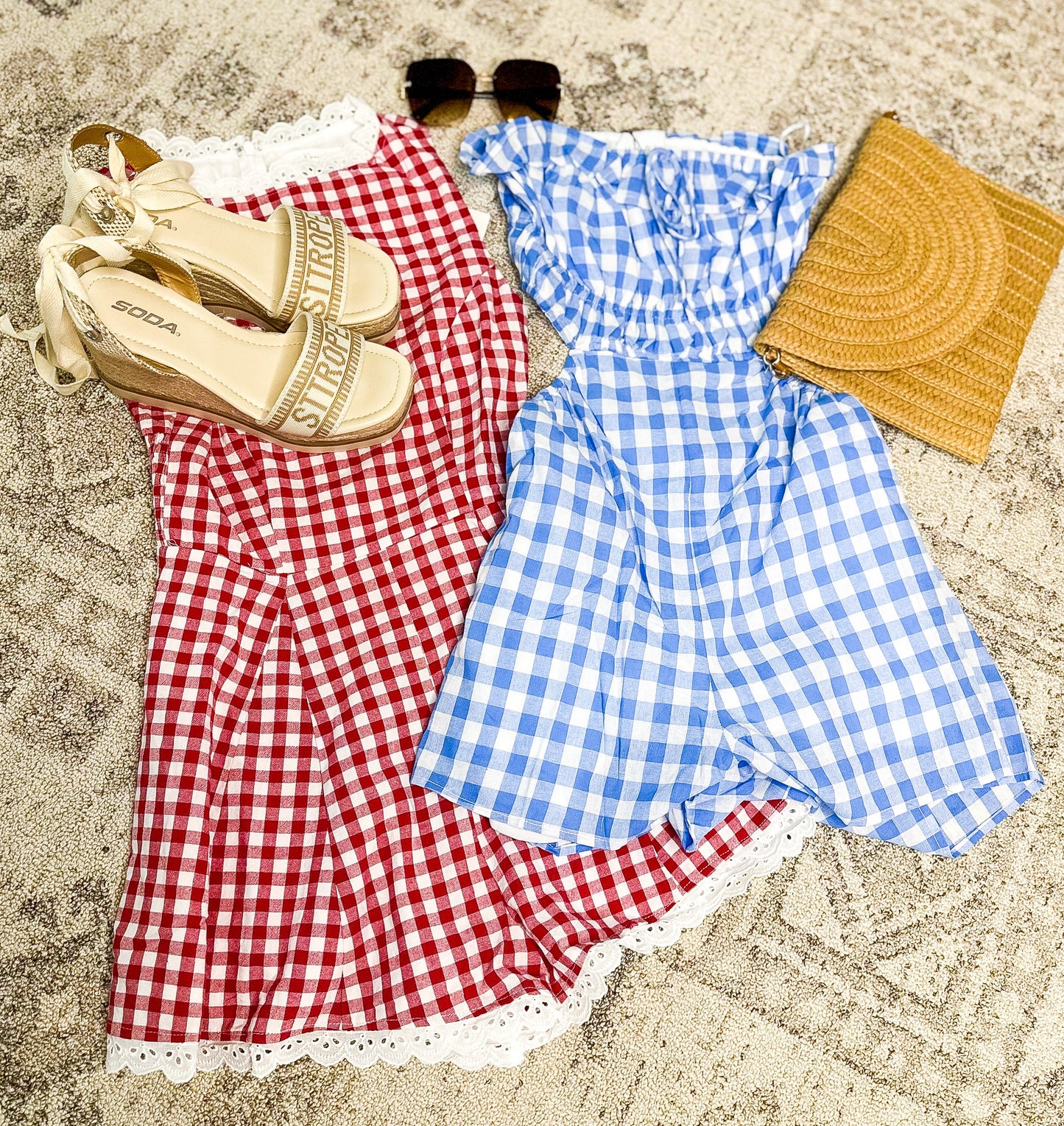 Cherry Picnic Red And White Gingham Romper