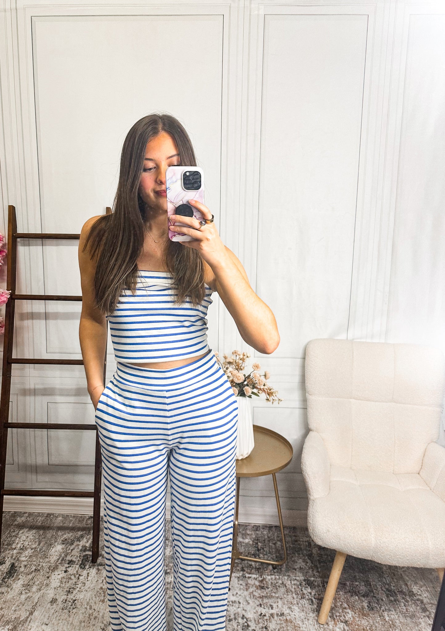 Coastal Breeze Striped Tube Top & Wide Leg Lounge Set