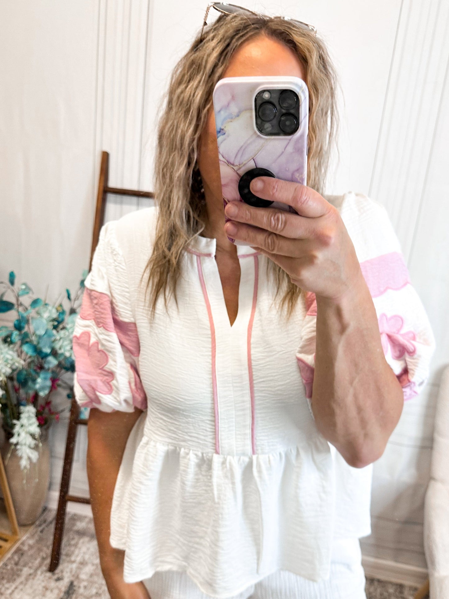 The Sweet Magnolia Pink And White Blouse