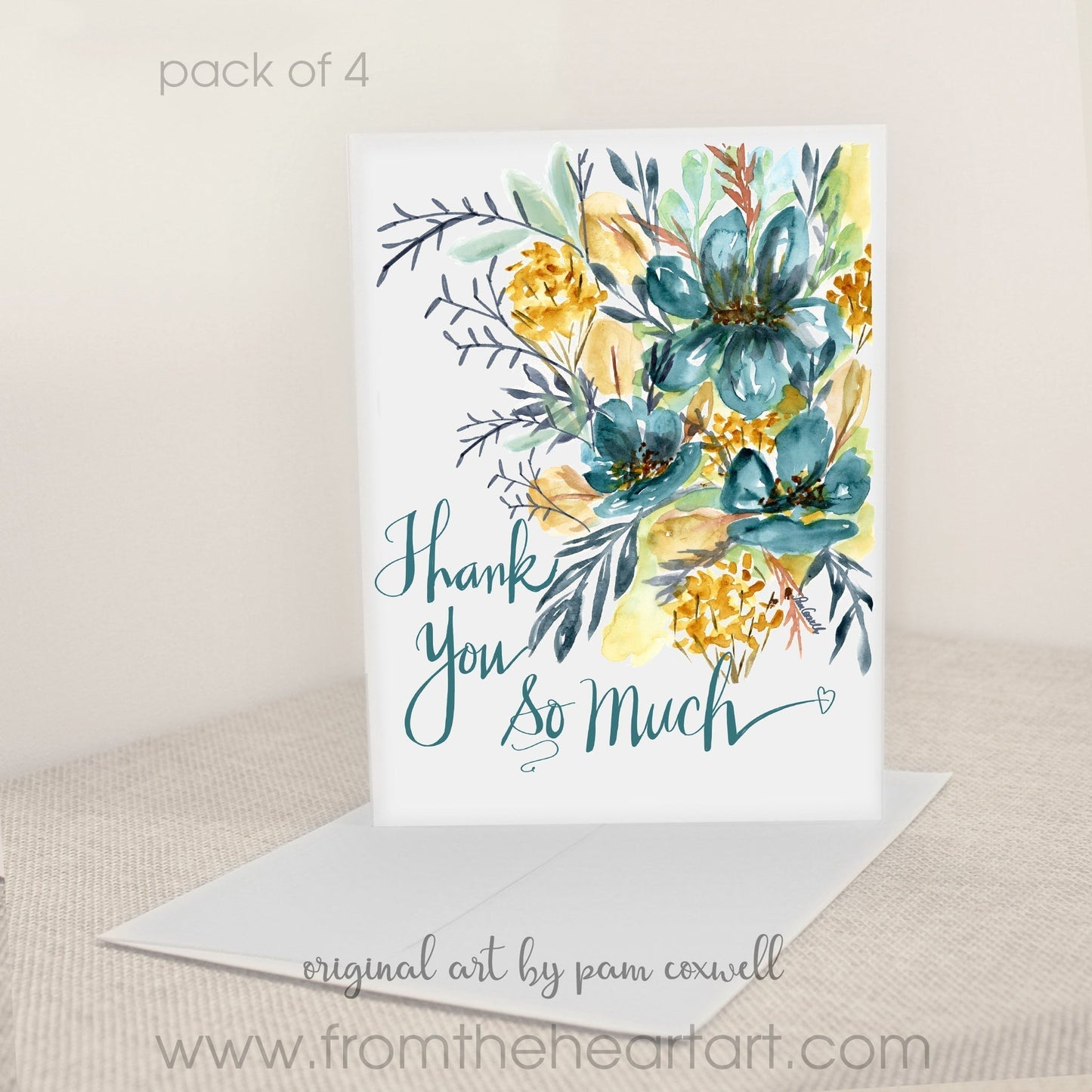 Blue Flower Bouquet - Thank You | Notecards