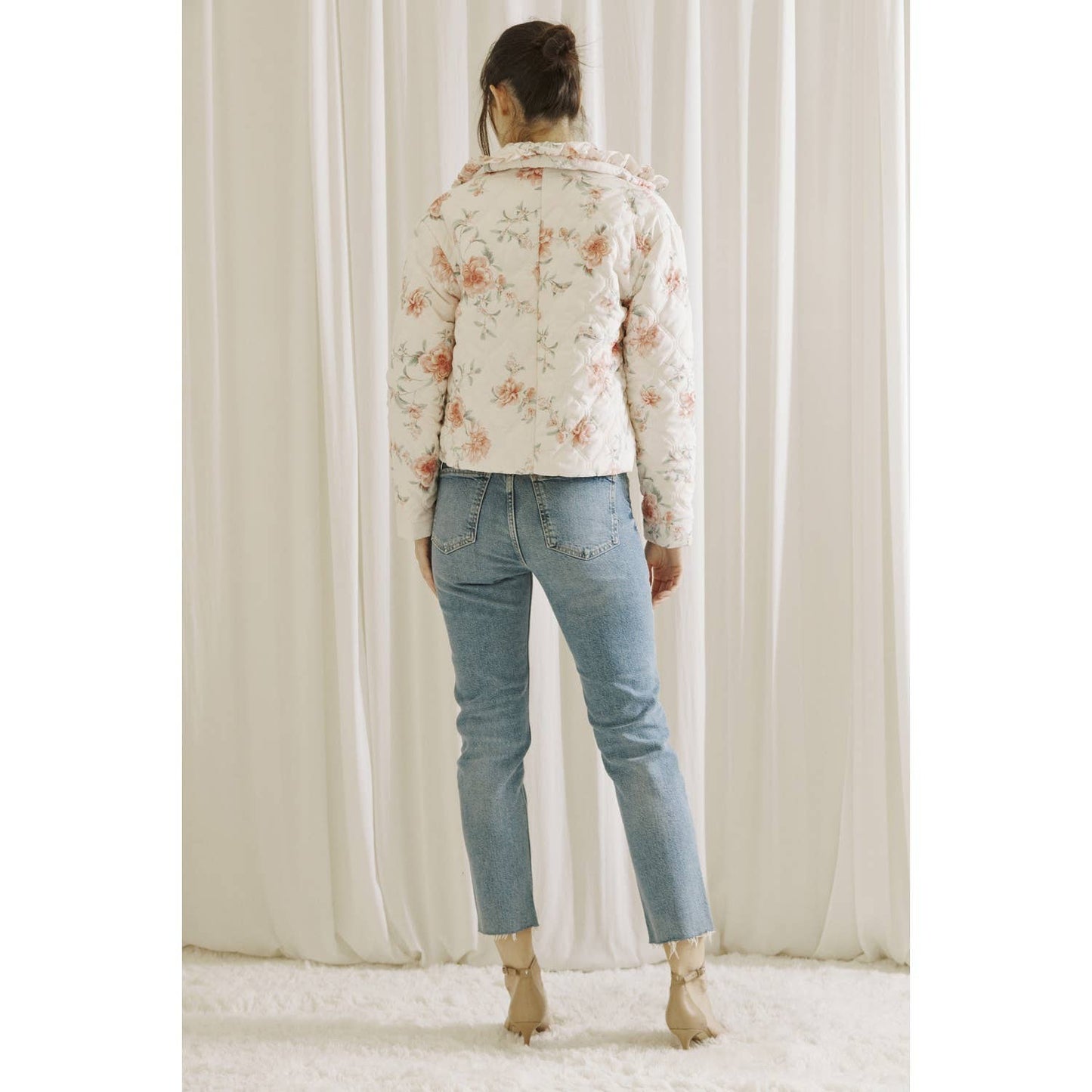 Rose Print Quilted Puff Jacket