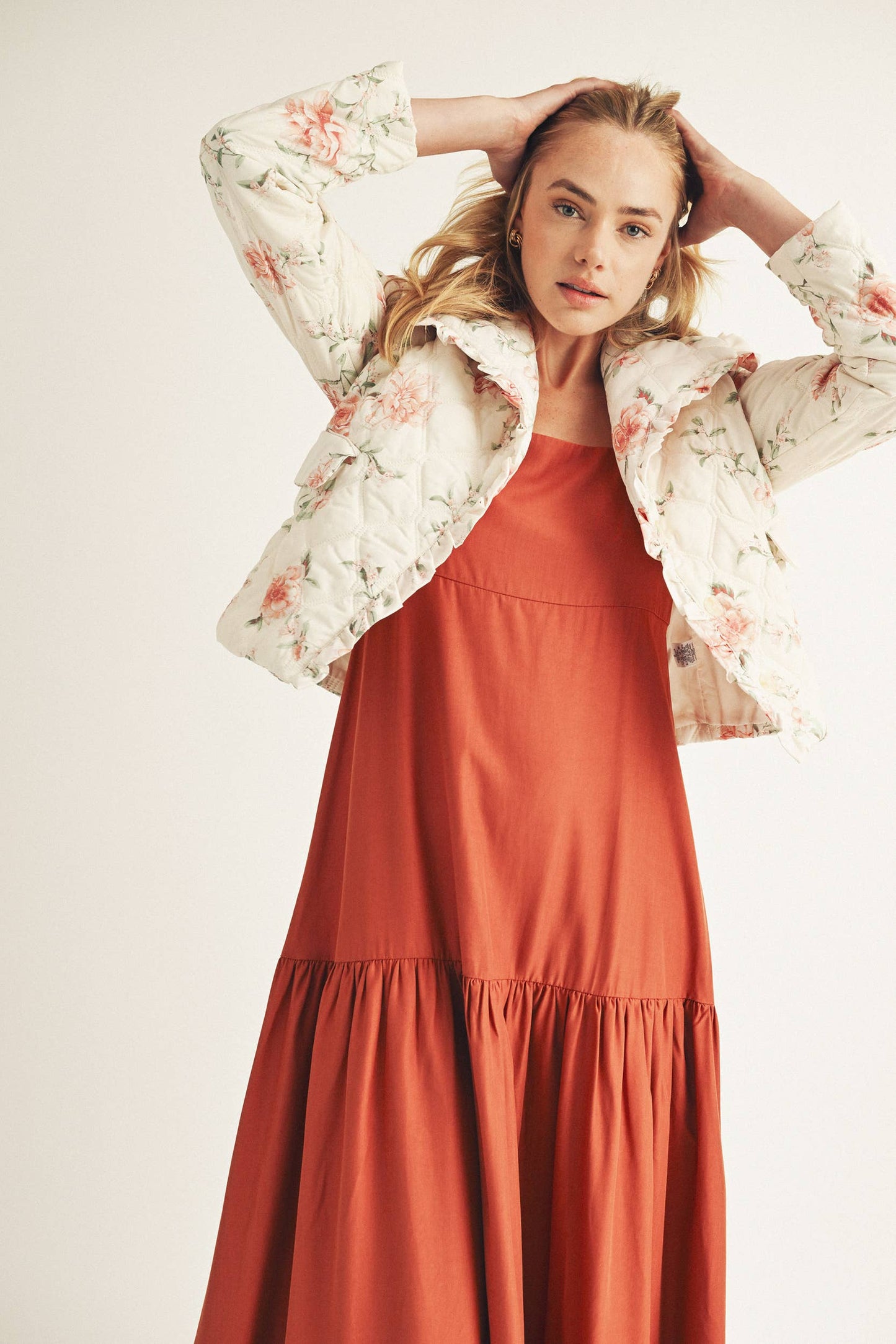 Rose Print Quilted Puff Jacket
