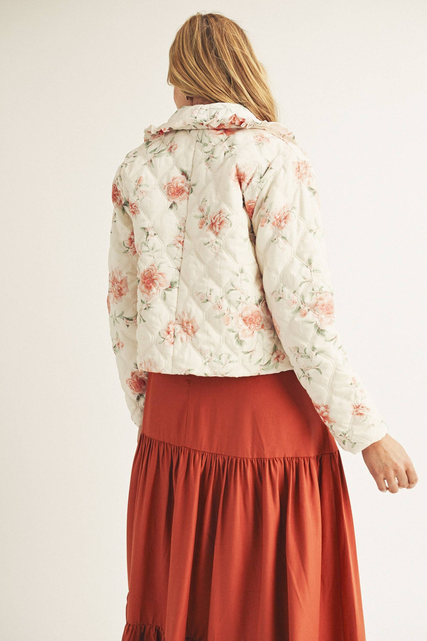 Rose Print Quilted Puff Jacket