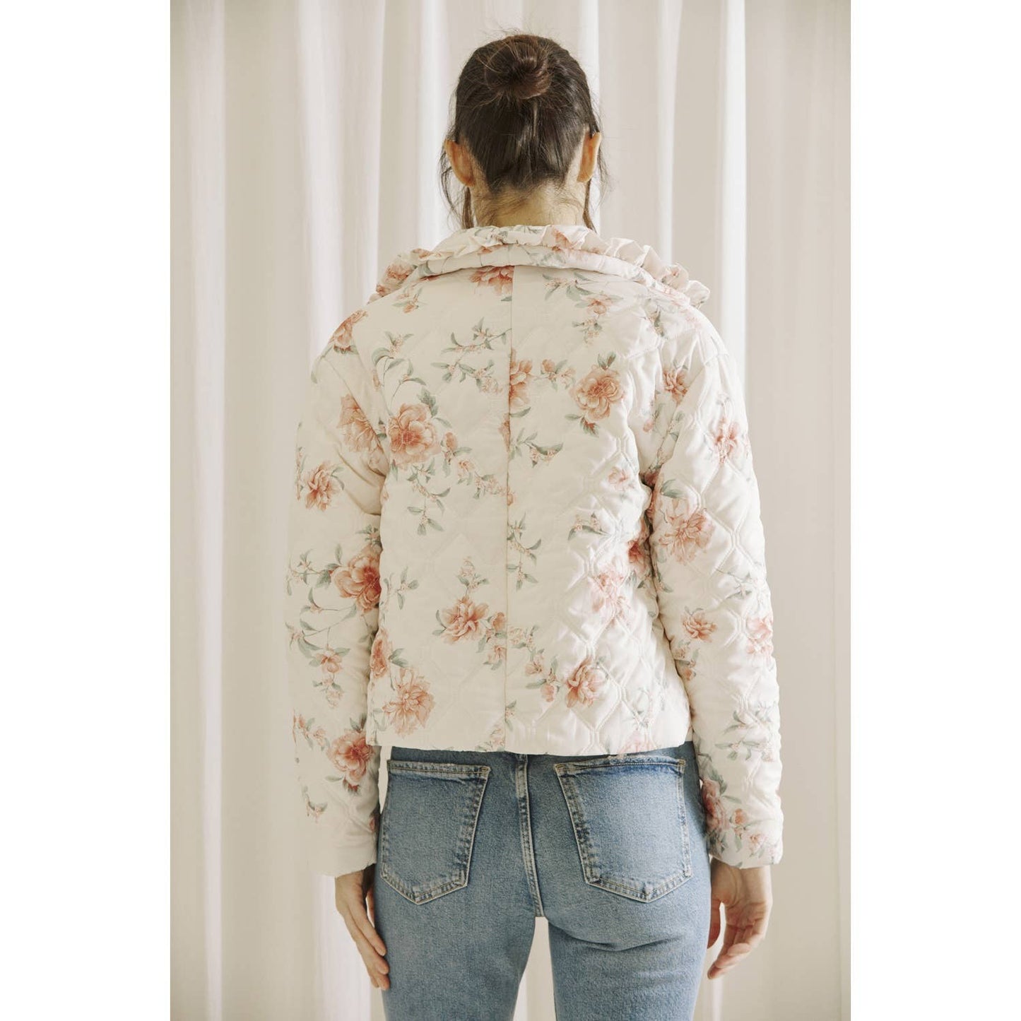 Rose Print Quilted Puff Jacket