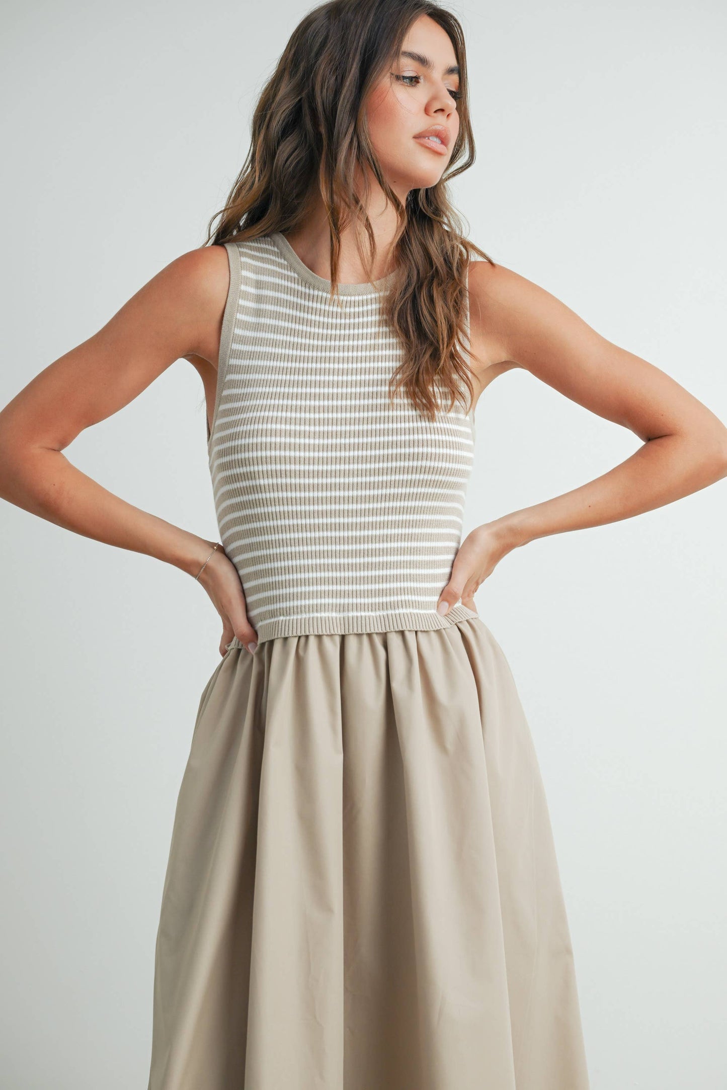 Striped Sleeveless Maxi Dress with Pockets