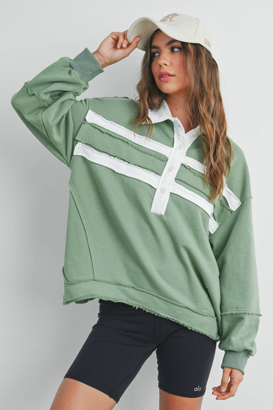 Collared Green Pullover Sweatshirt