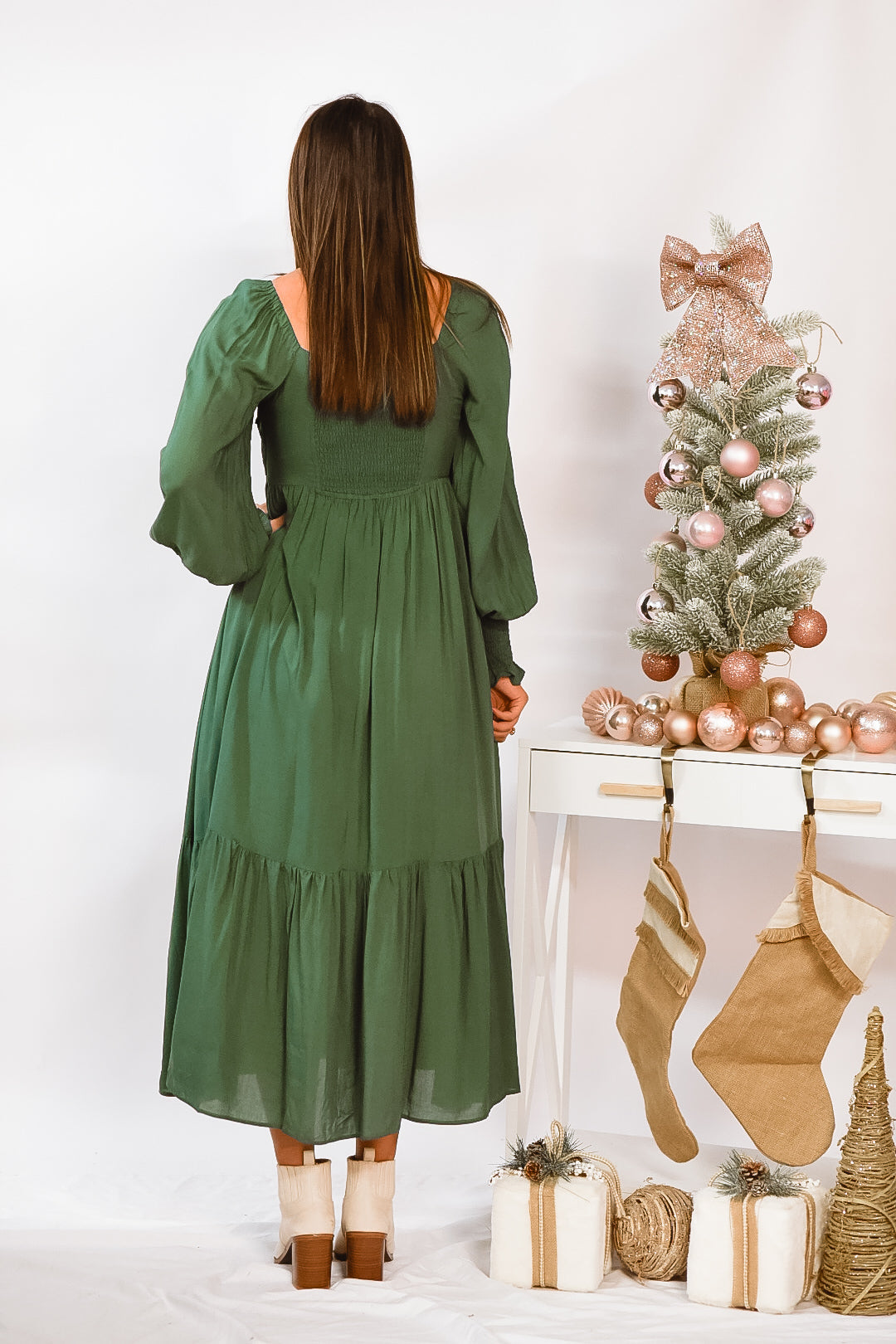 Emerald Grace Pleated Maxi Dress