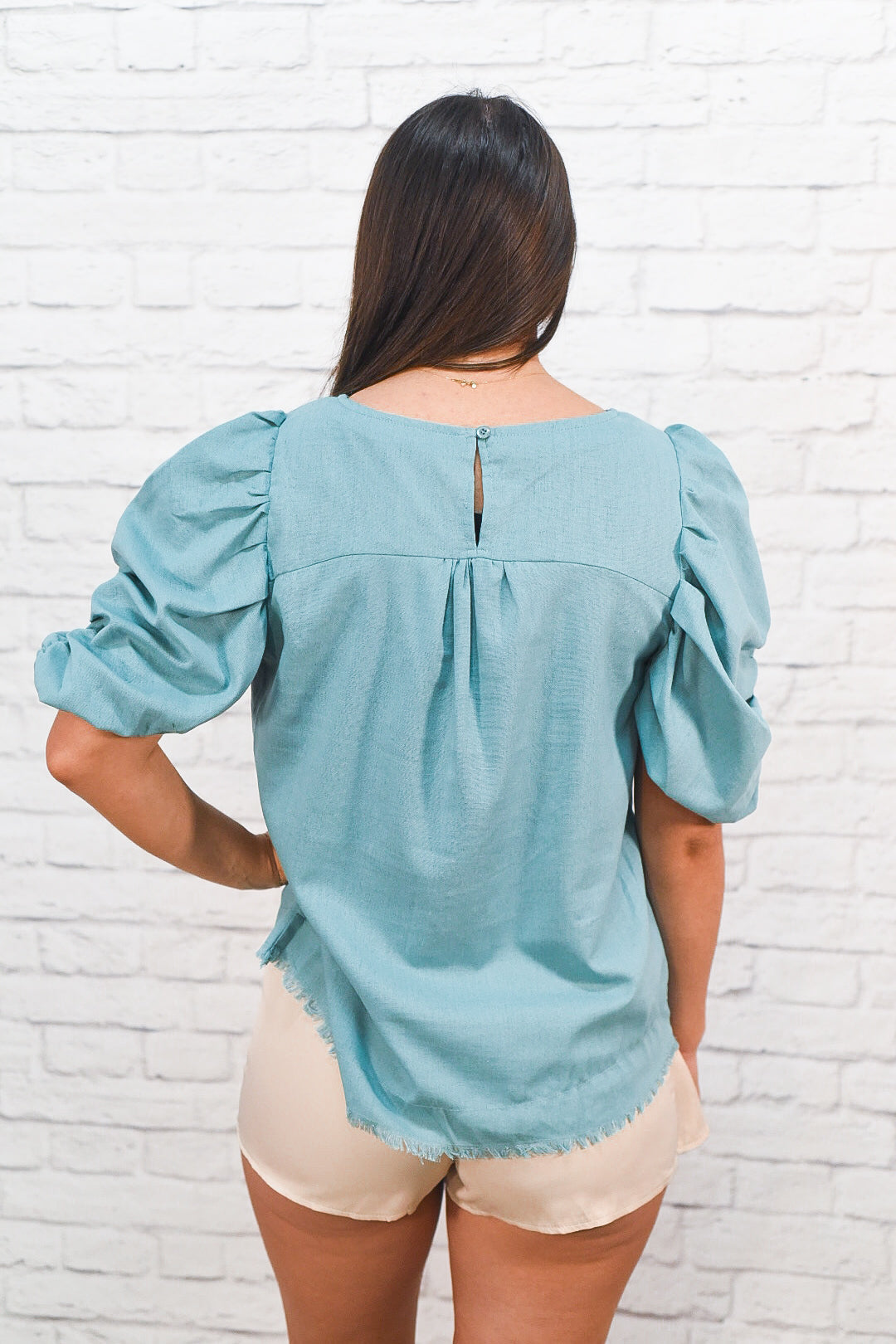 Seafoam Statement Puff Sleeve Top