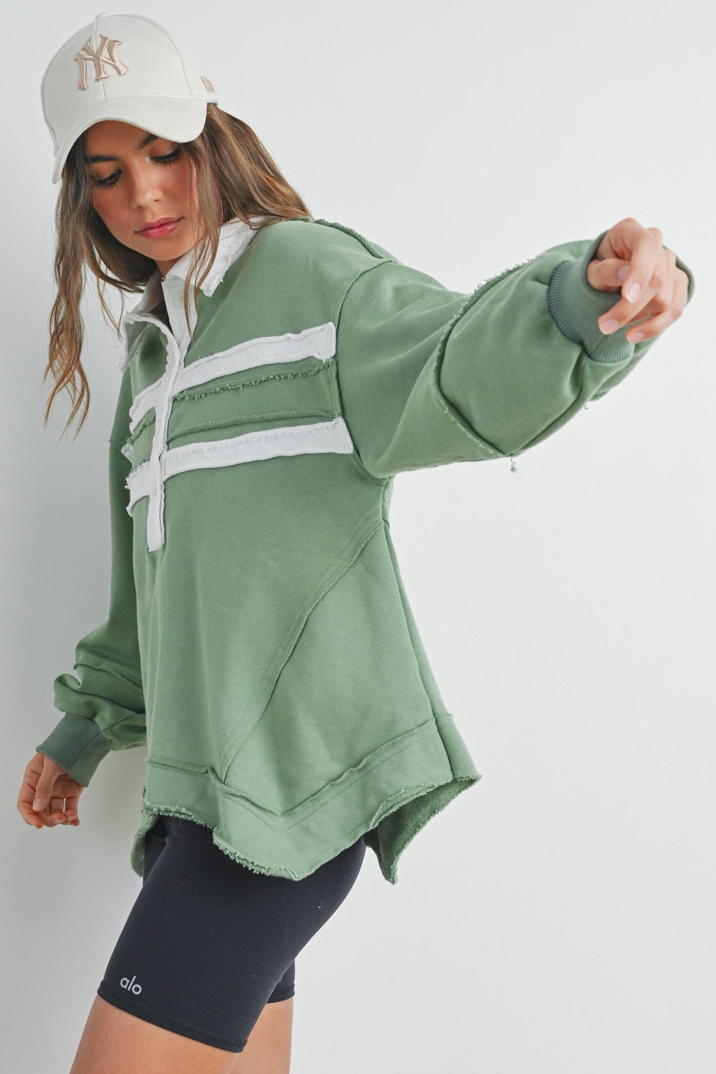 Collared Green Pullover Sweatshirt