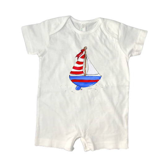 Cotton Romper 1070 Red, White, Blue Boating