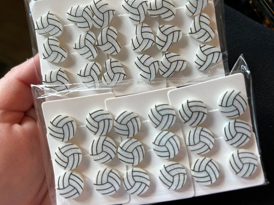 Sports Volleyball Round Glitter Stud