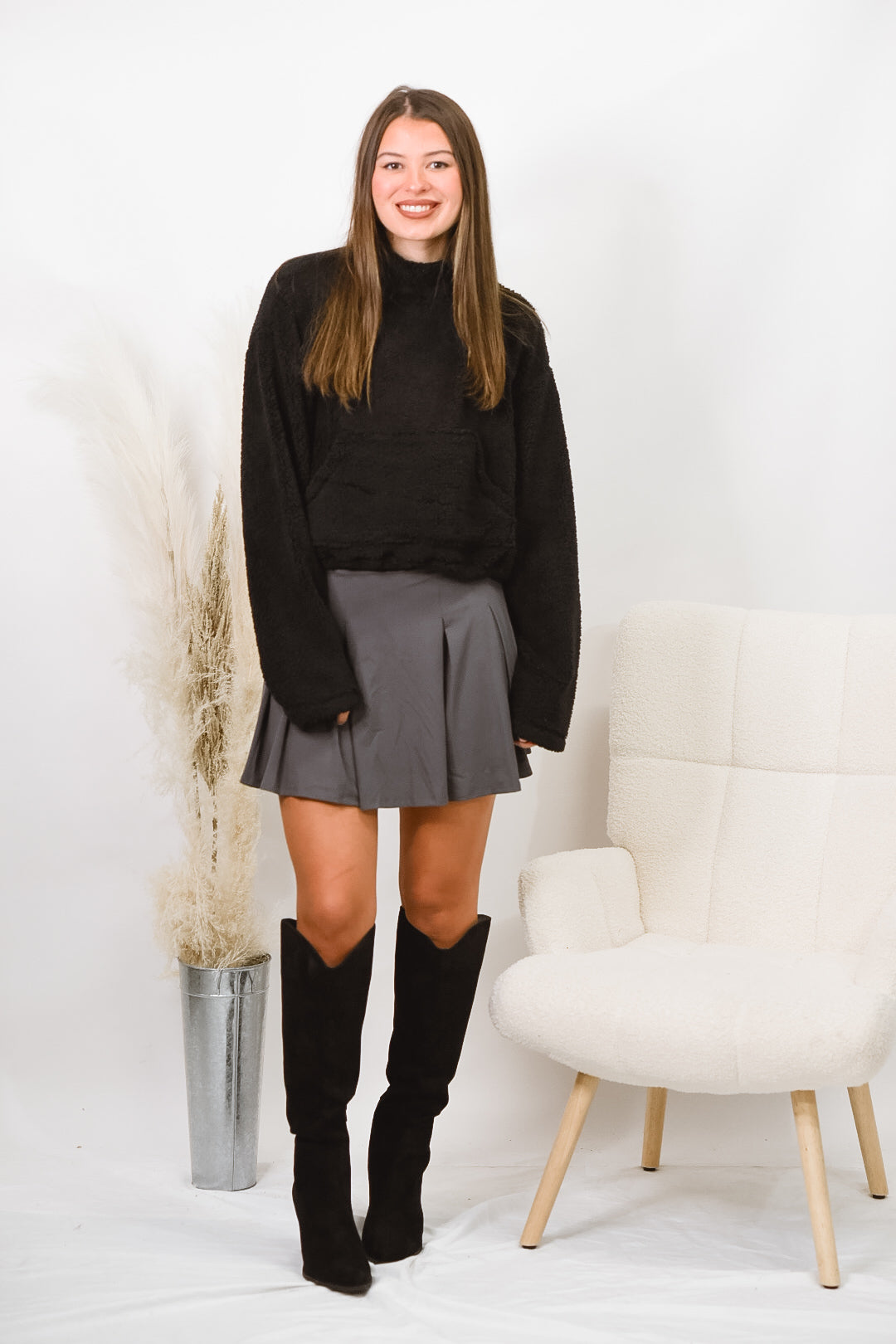 Cozy Nights Black Sherpa Pullover