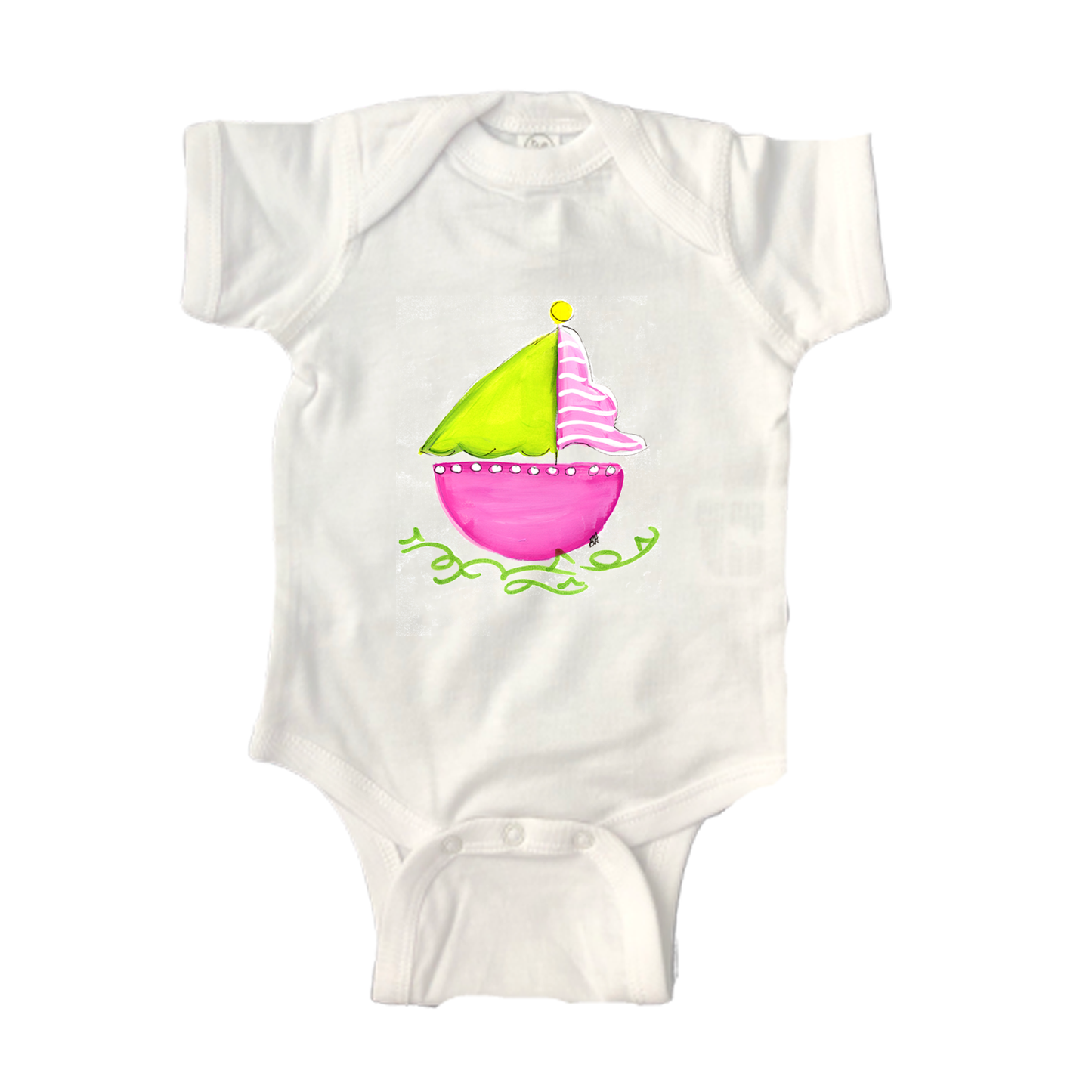 Cotton Short Sleeve Bodysuit  654 Pink Sailboat