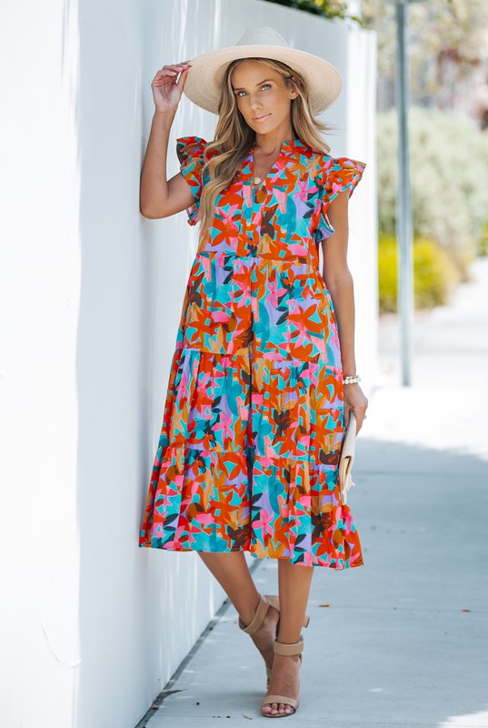 Secret Garden Print Tiered Ruffle Midi Dress