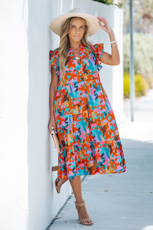 Secret Garden Print Tiered Ruffle Midi Dress