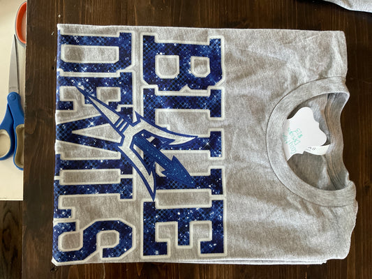 Cozy Momma blue devils faux sequins
