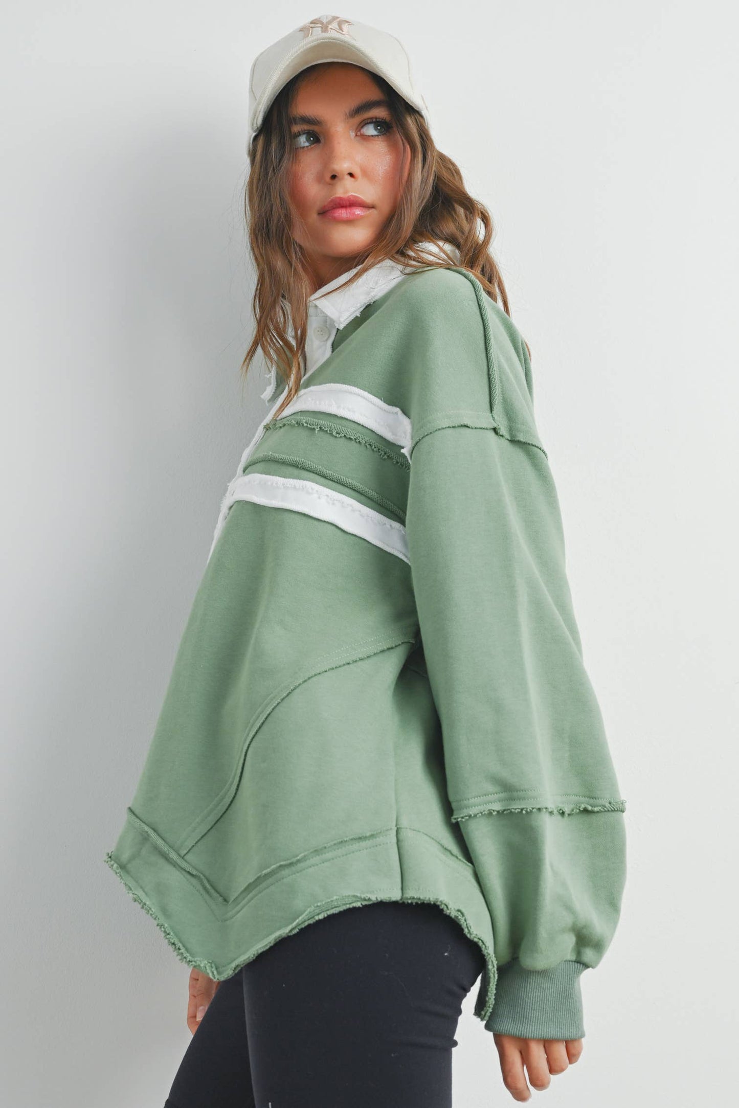 Collared Green Pullover Sweatshirt