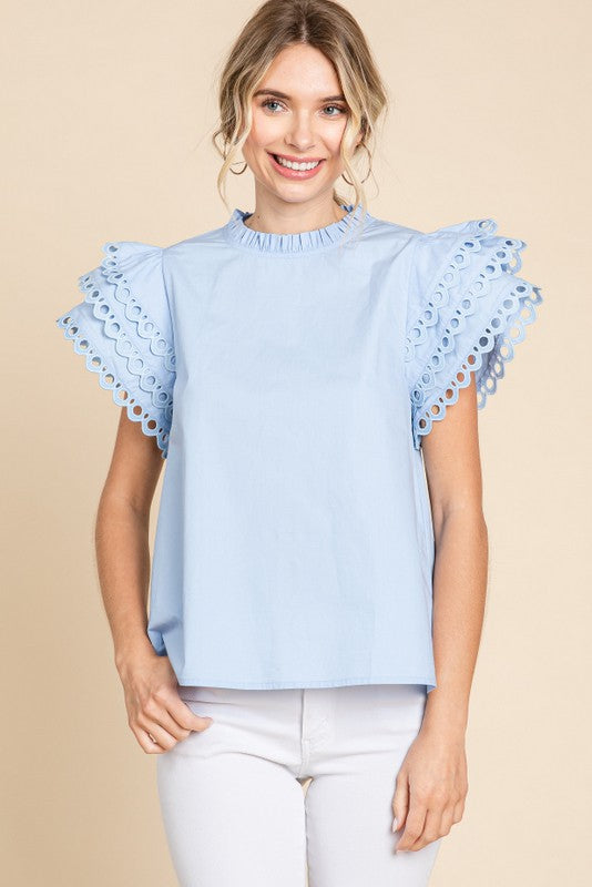 Alabama Handmade -  Solid Layer Ruffled Cap Sleeves Top