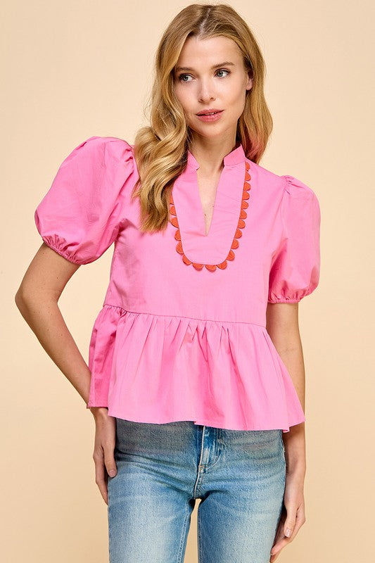 Alabama Handmade -  V Neckline Puff Sleeve Top