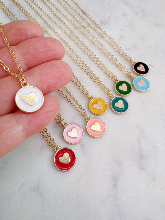 Colorful Heart Necklace, Kid Jewelry, Back to School Gift: Coralish pink / 18"