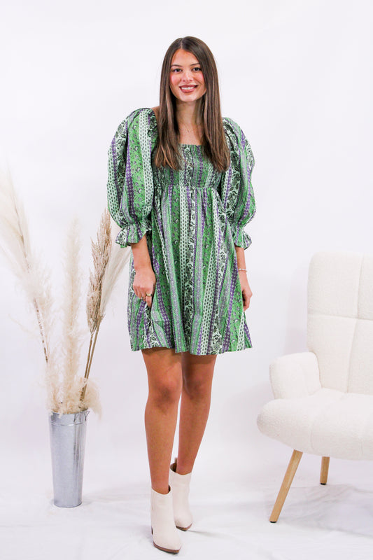 Meadow Mosaic Puff Sleeve Dress