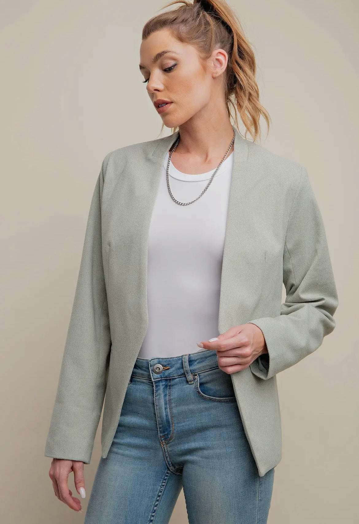 Herringbone Business Casual Blazer