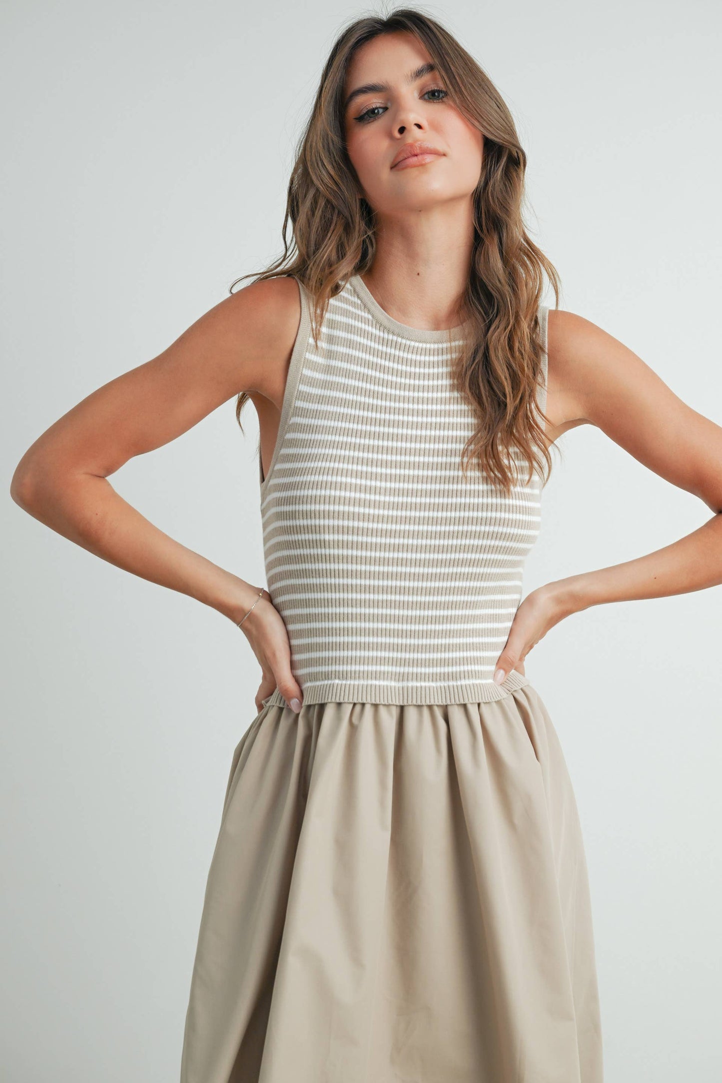 Striped Sleeveless Maxi Dress with Pockets