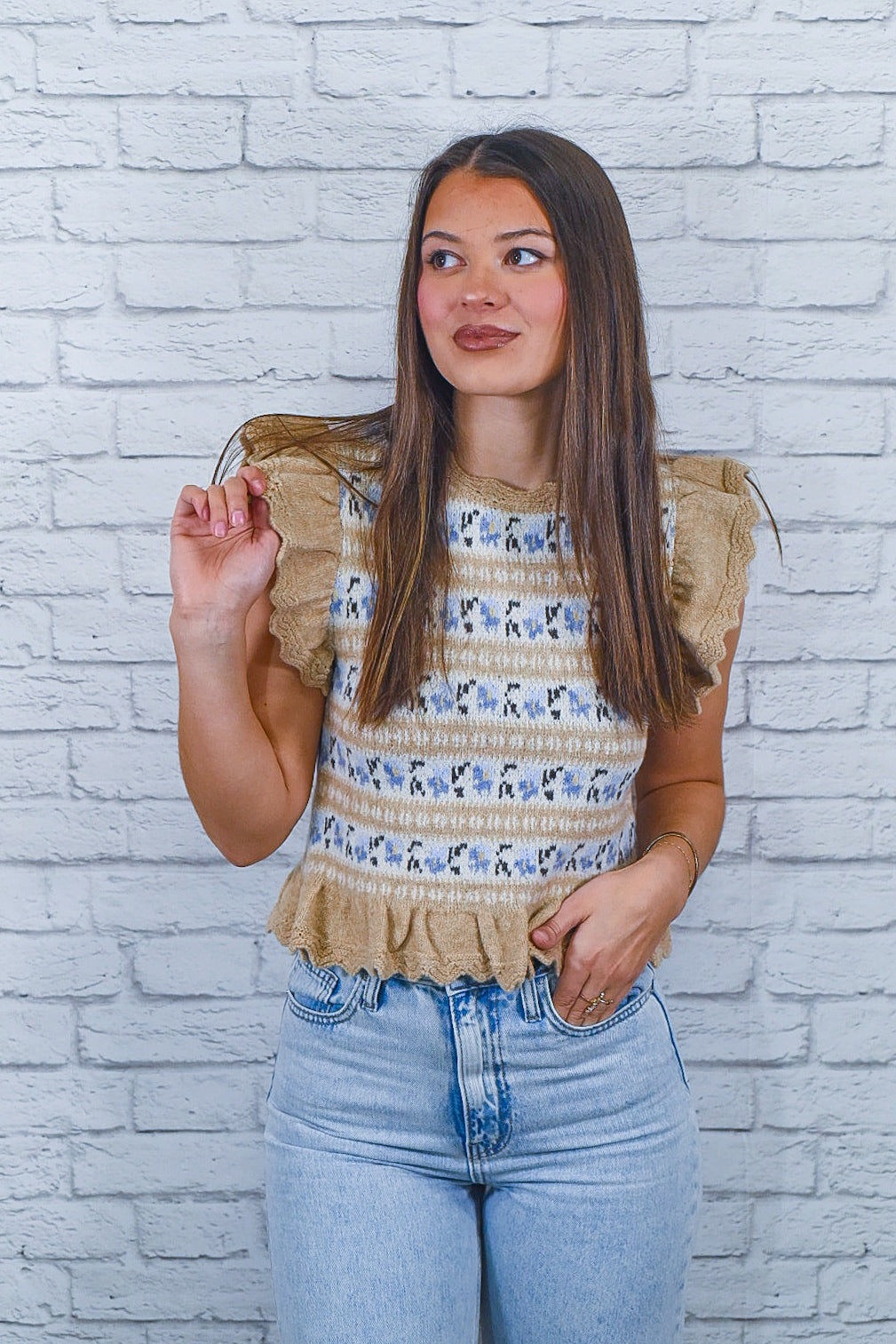 Meadow Daydream Ruffle Knit Sweater Tank