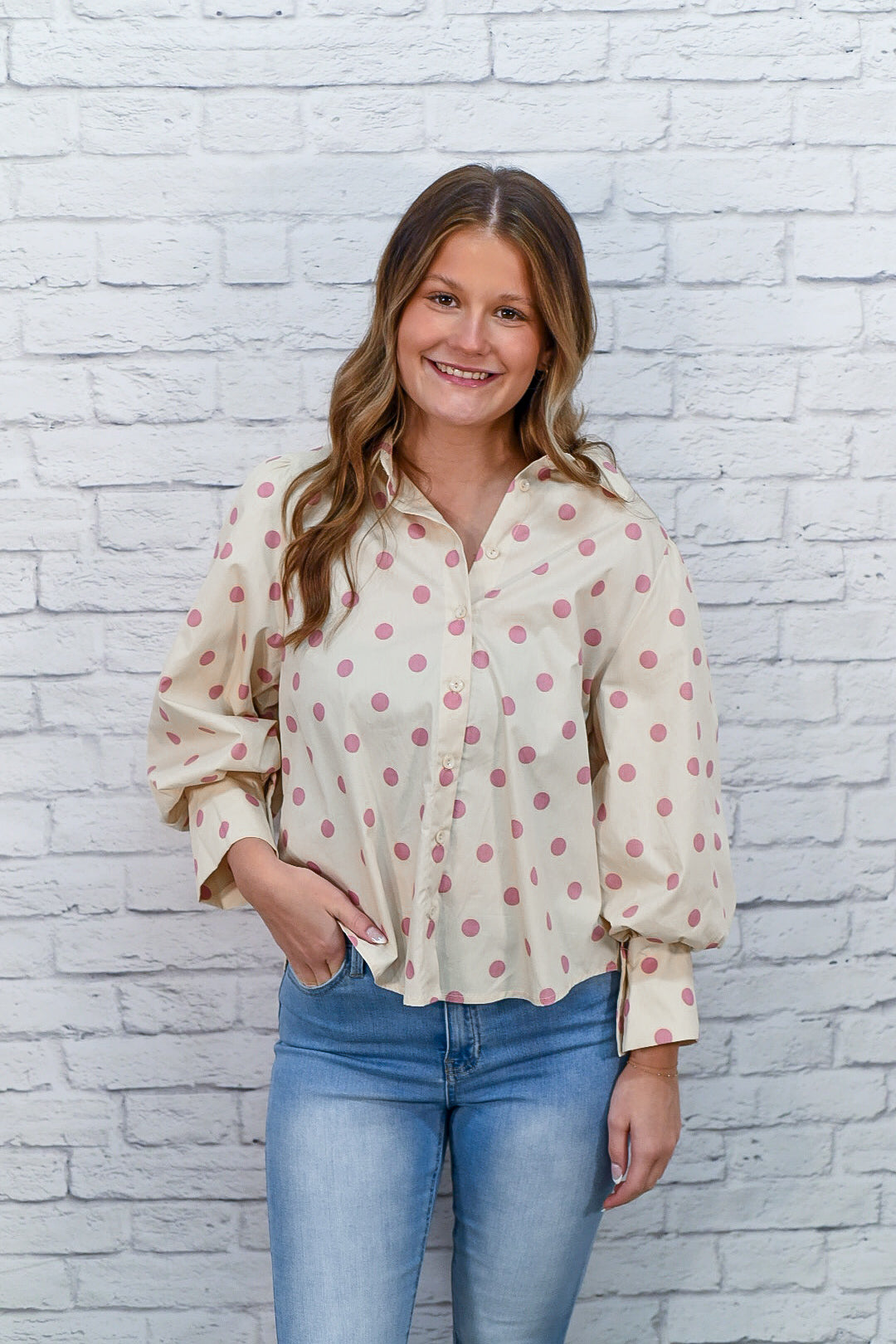 Sweet Spot Polka Dot Button Down