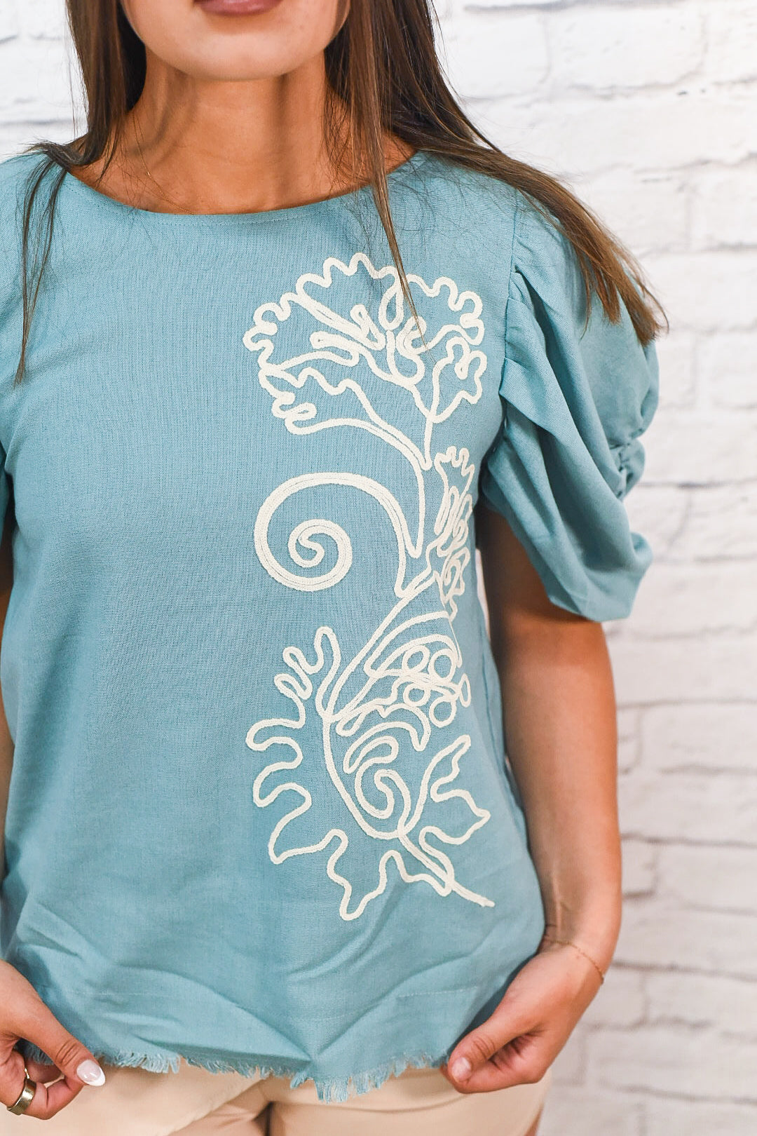 Seafoam Statement Puff Sleeve Top