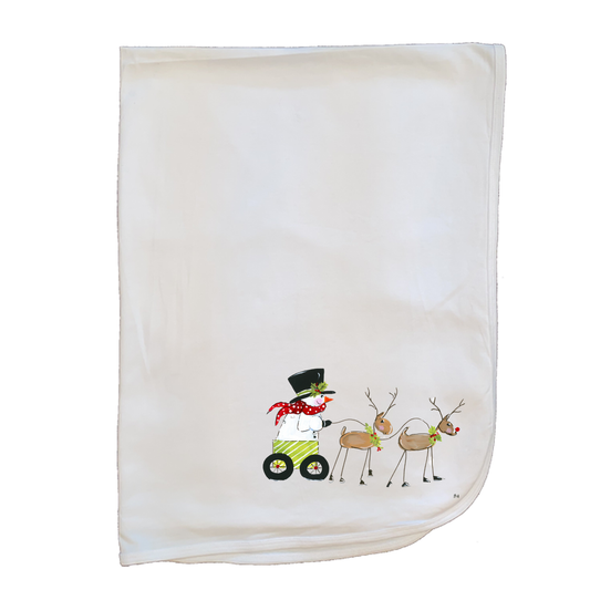 Christmas Blanket -903	Reindeer Pulling Snowman