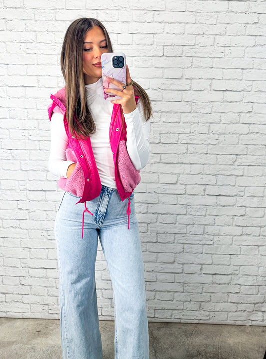 Cozy Pop Reversible Vest — Hot Pink
