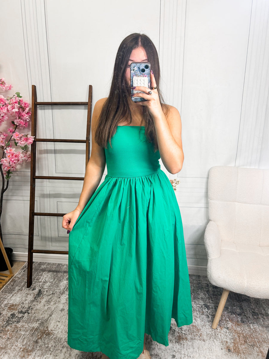 Emerald Garden Strapless Maxi Dress