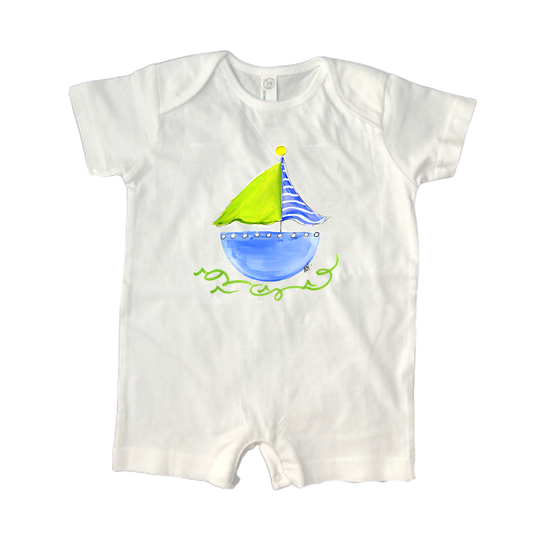 Cotton Romper 653 Blue Sailboat