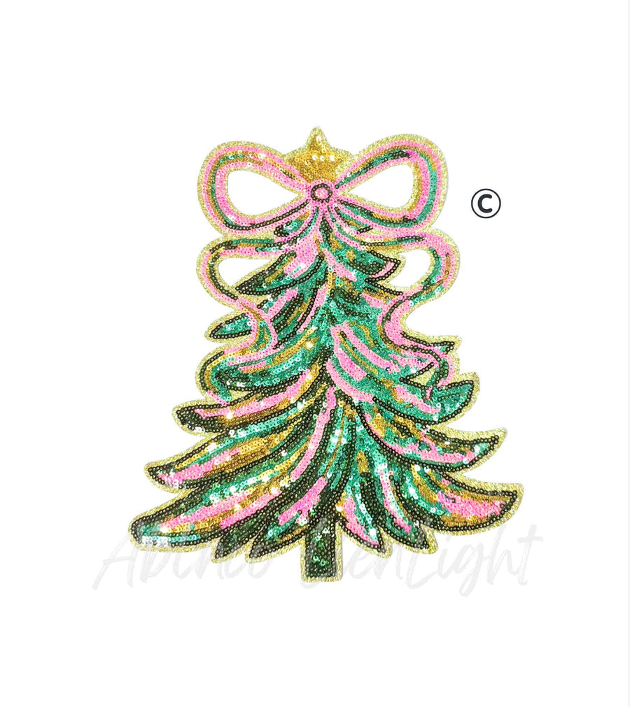 Christmas Tree Pink Gold Sequins Christmas Patch