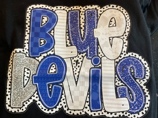 Cozy Momma  YOUTH Blue Devils glitter letters black Bella