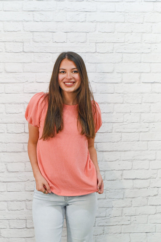 Sunny Days Ribbed Puff Sleeve Knit Top