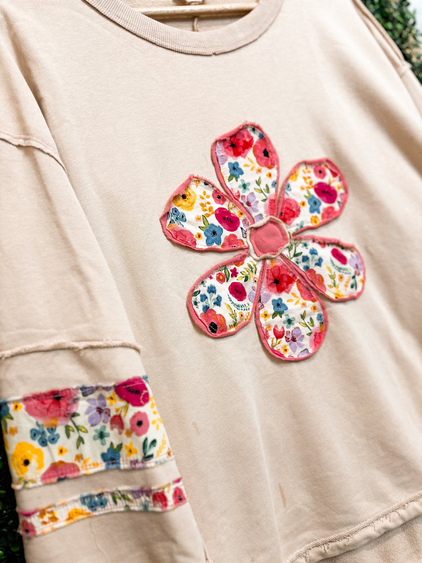 Petal Pop Floral Appliqué Pullover